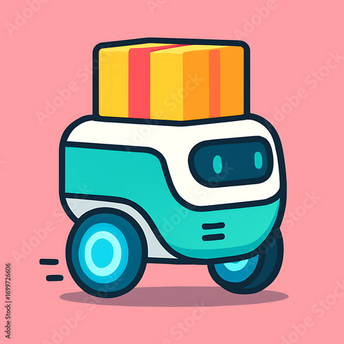 Whimsical Delivery Robot Illustration Delivering Packages with a Cheerful Design