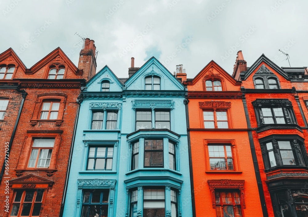 Fototapeta premium Vibrant Colorful Homes in Urban Setting with Unique Architectural Styles