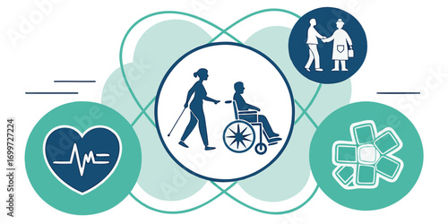 Healthcare and elderly care concept with medical icons