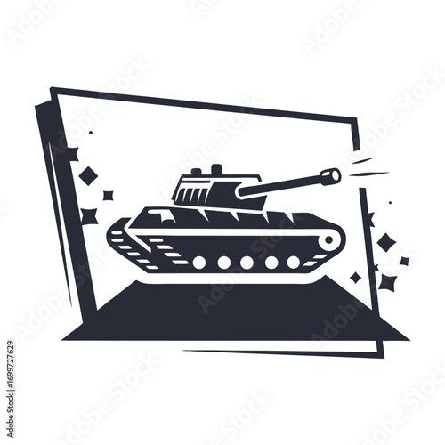 Armored Tank with Geometric on White Background Design