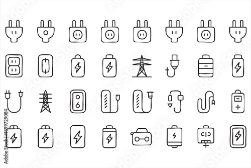 Charging and Battery Icons Set for Electricity Power Supply Concept Vector
