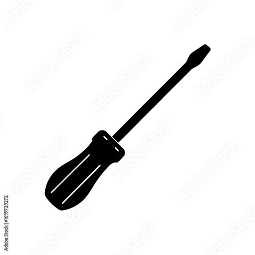 A simple black screwdriver on transparent background silhouette
