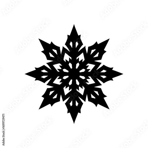 Detailed black snowflake on transparent background silhouette