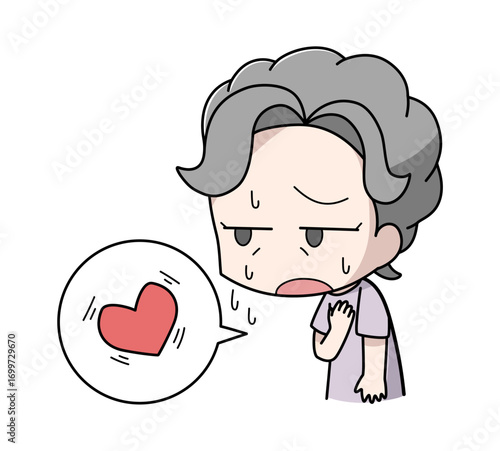 動悸がする高齢女性のイラスト