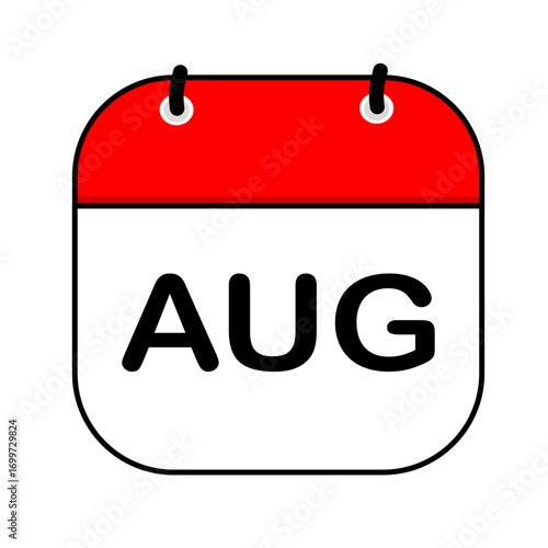 August calendar icon vector illustration with flat design. Calendar templates, red and white, stickers, posters, banners, emoticons.