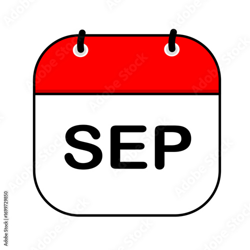 September calendar icon vector illustration with flat design. Calendar templates, red and white, stickers, posters, banners, emoticons.