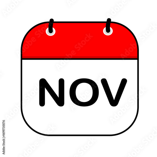 November calendar icon vector illustration with flat design. Calendar templates, red and white, stickers, posters, banners, emoticons.
