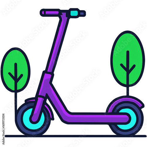 Purple Electric Scooter in Park Illustration