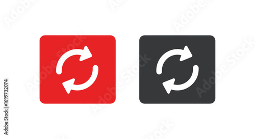 Two square buttons, one red and one black, each displaying a white circular arrow symbol.