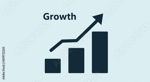 A simple graphic illustration depicting business growth with an upward trending bar chart and arrow.