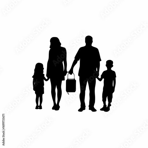 Family silhouette donating blood at a camp isolated on white background