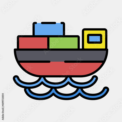 Icon cargo ship. Export import elements. Icon in filled line style.