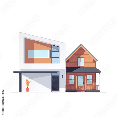 A clean, minimalist vector illustration of a modern house