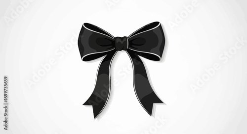 Elegant Black Ribbon Bow Illustration with Subtle Silver Trim for Mourning, Remembrance, and Formal Design Projects