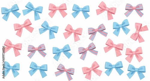 Pastel Bow Pattern Background in Pink and Blue for Baby Showers, Celebrations, and Gender Reveal Decoration. Ideal for celebratory graphic designs and event planning materials