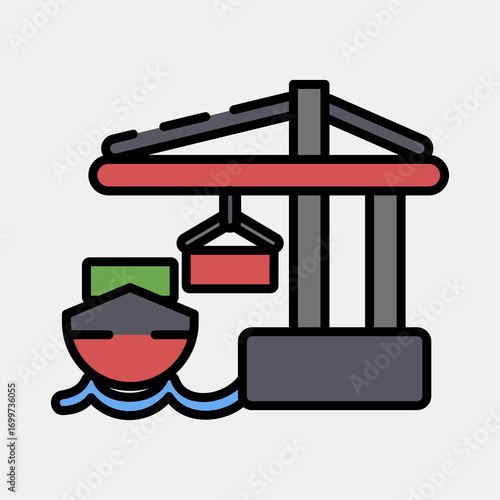 Icon sea port. Export import elements. Icon in filled line style.