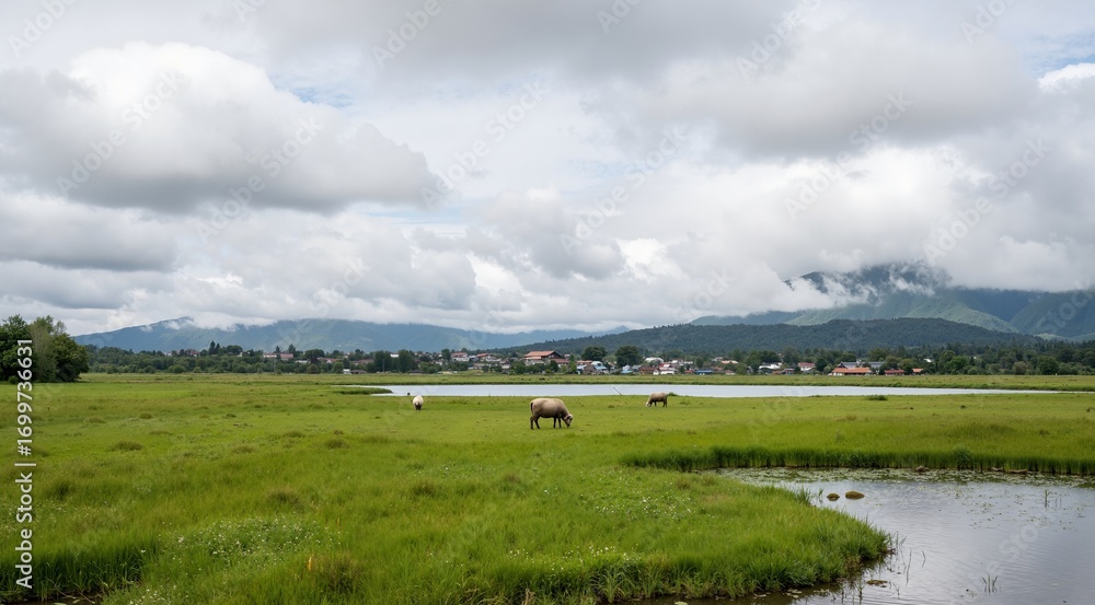 Naklejka premium landscape with clouds and mountains
