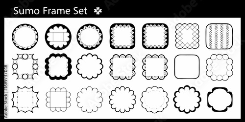 Collection of decorative sumo wrestling inspired frames and borders with floral elements