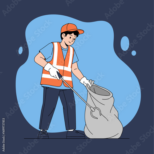 A dedicated sanitation worker engaged in the important task of litter collection and waste management