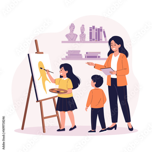 Art class inspiring young children to unleash their creative potential through painting and drawing