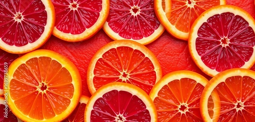 Intensely colored blood orange slices create a vibrant, textured background,   texture background,  pattern