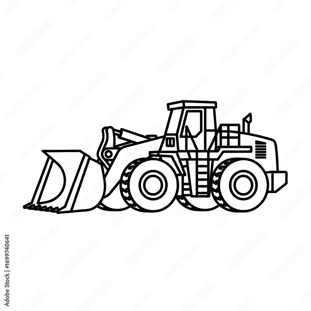 Naklejka premium Wheel Loader Icon – Black and White Mining Vehicle Vector