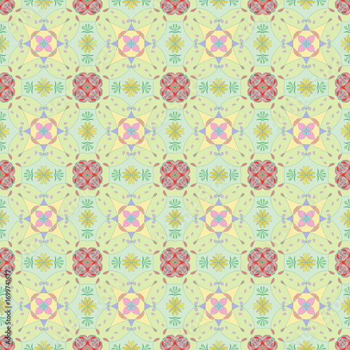 Flower and roses pattern in green background 50%