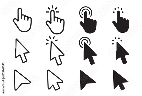Web interface icons, cursor arrow and click tap collection