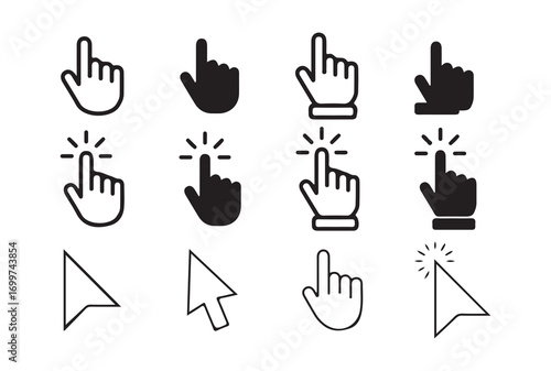 Finger tap and mouse pointer vector icons for navigation
