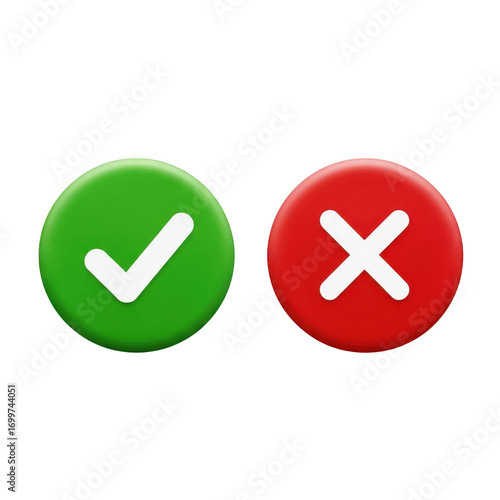 Green checkmark and red cross symbols for approval and rejection decisions transparent background