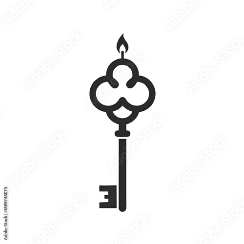 A stylized black key with a flame at the top, representing unlocking secrets.