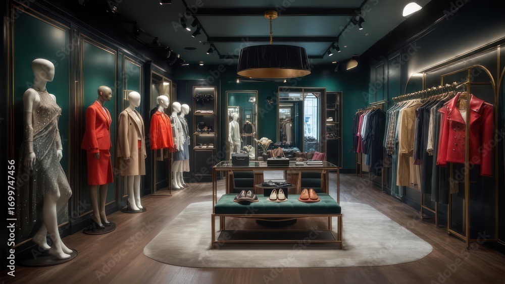 Fototapeta premium Boutique store interior with mannequins and clothing