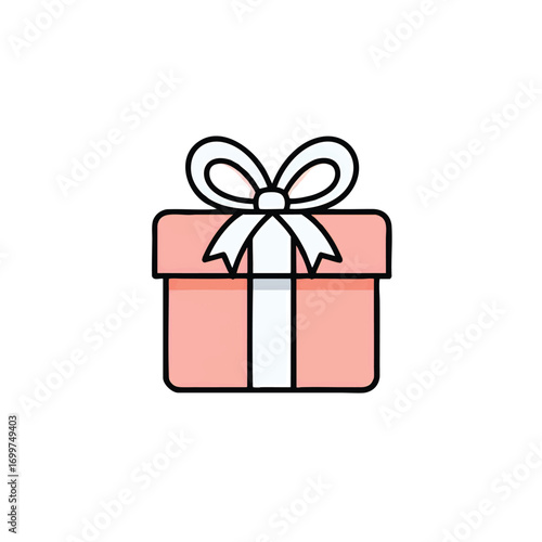 A light pink gift box with a white ribbon and bow, a simple illustration.