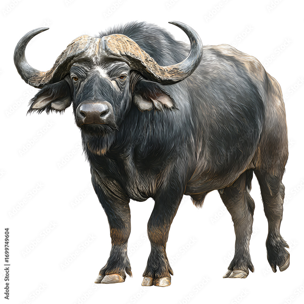 Fototapeta premium African Buffalo Standing Isolated on White Background