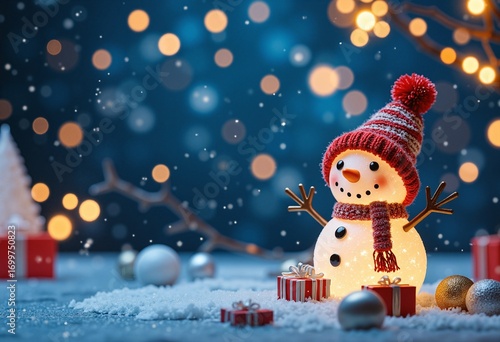 Minimalist abstract cute snowman with gifts for happy christmas and new year festival wallpaper