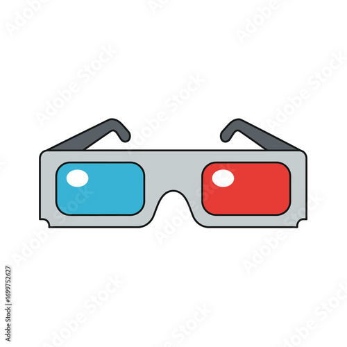 Cartoon Style 3D Glasses with Red and Blue Lenses and Gray Frames.