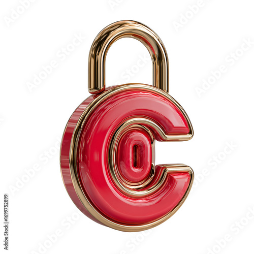 Red Padlock with Copyright Symbol Secure Digital Rights