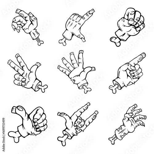Spooky Zombie Hand Gesture Halloween Lineart Illustration Collection