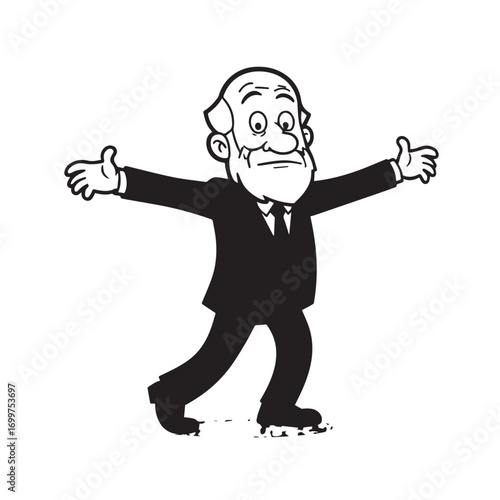 Old man with formal suit black and white vector illustration for classic portrait artwork design