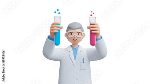 Scientist holding test tubes with colorful liquids in laboratory, conducting experiment with precision and focus, showcasing scientific research and discovery.