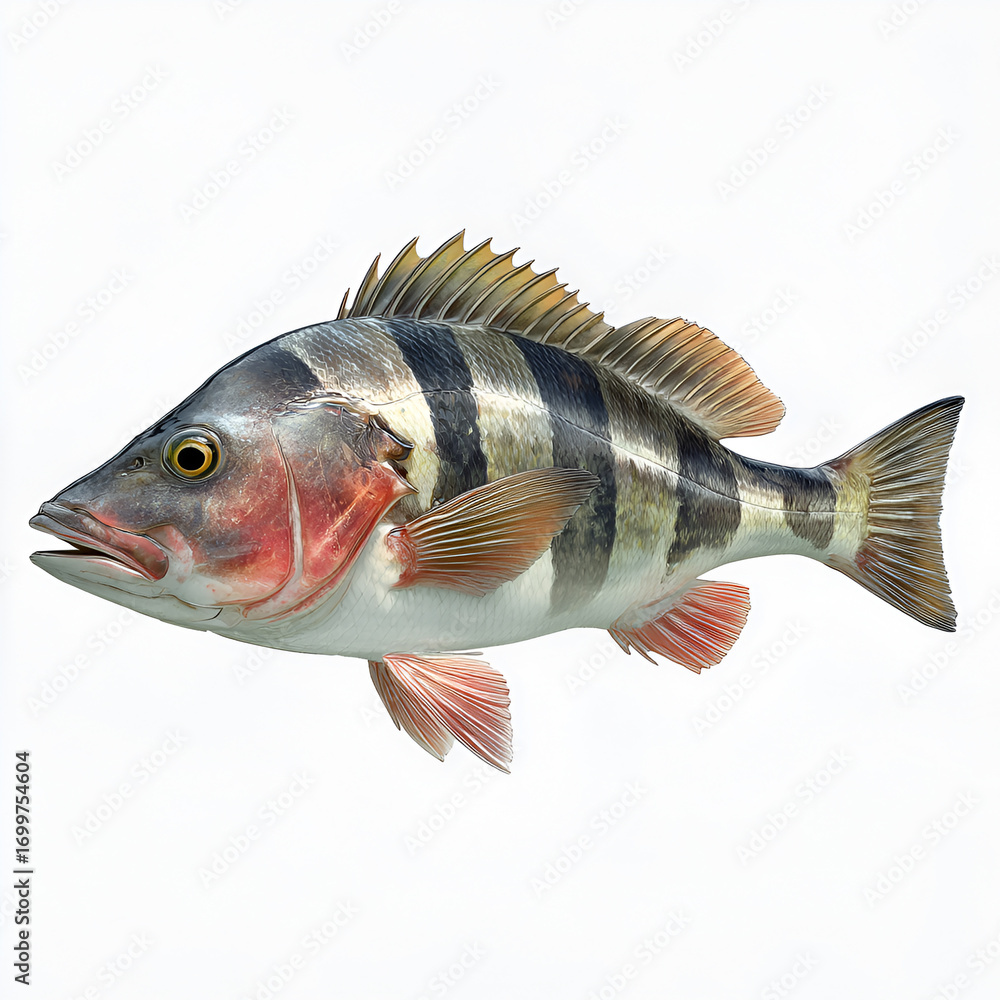 Fototapeta premium Striped Tropical Fish Isolated on White Background