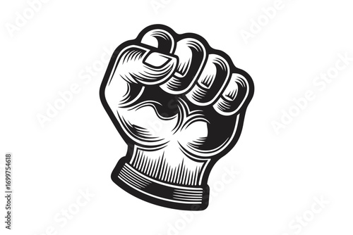 Clenched Fist Hand Gesture Symbol on White Background