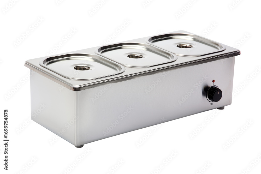 Obraz premium Stainless steel food warmer with three compartments