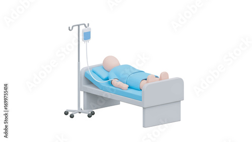 Patient lies in hospital bed receiving intravenous drip, representing healthcare and recovery in a sterile environment, conveying hope and healing.