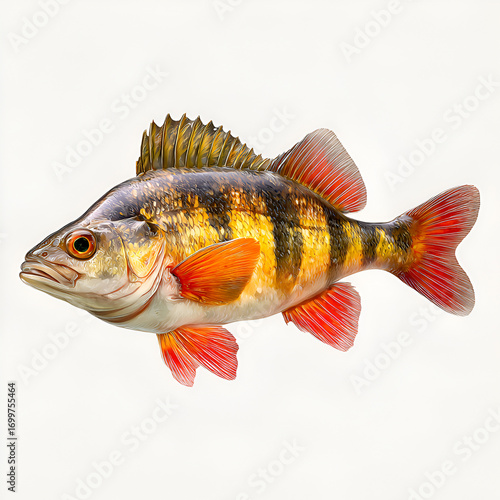 Vibrant Yellow Perch Fish Isolated on White Background