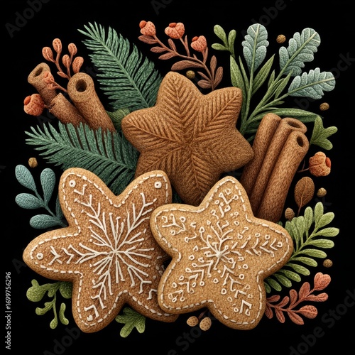 Wallpaper Mural Star Shaped Gingerbread Cookies with Cinnamon Sticks and Winter Botanicals Torontodigital.ca