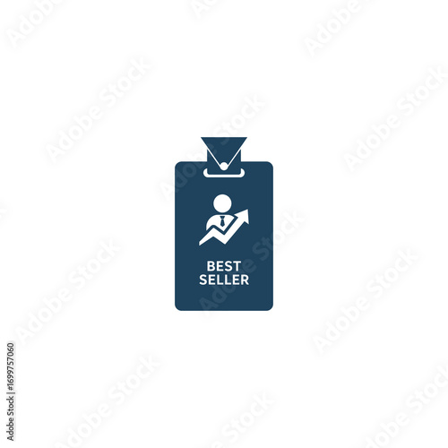 A dark blue badge with a white icon representing a person with an upward trending graph, indicating success and "Best Seller" status.