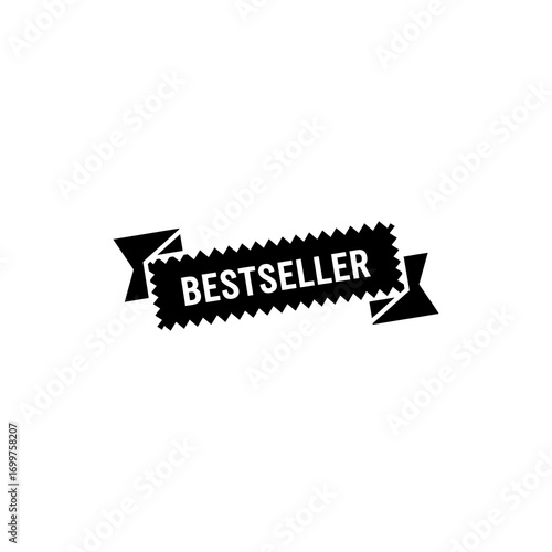 A simple black and white badge proclaiming a "Bestseller" title, isolated on white.