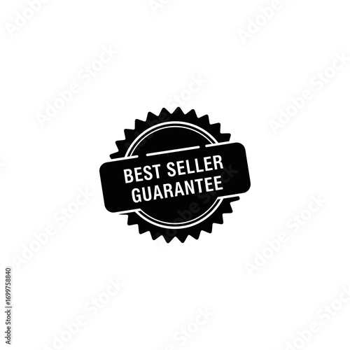 A black and white graphic seal with a starburst edge, featuring a rectangular banner proclaiming "BEST SELLER GUARANTEE" in white text.