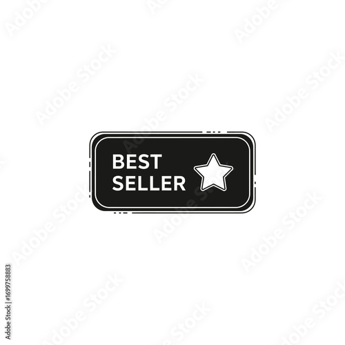 A black rectangular badge with the words "BEST SELLER" in white capital letters, accompanied by a white star icon on the right, indicating a top-selling product or item.